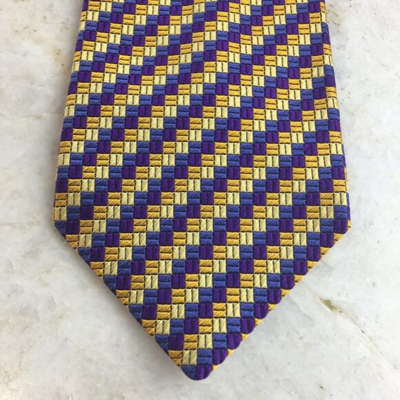 SAZZARA BLUE, PURPLE, GOLD, YELLOW WOVEN SILK NECKTIE - Picture 1 of 10
